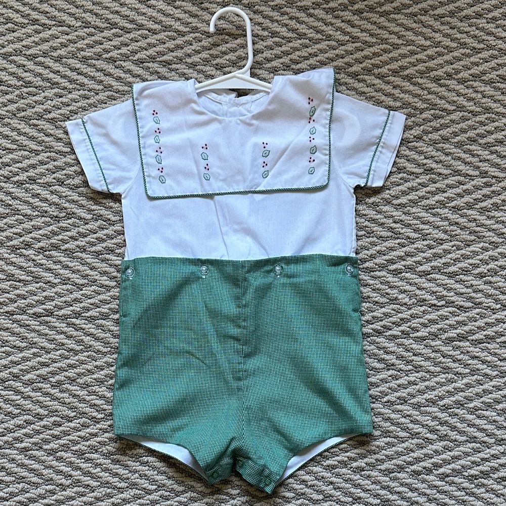 Green and White Baby Romper